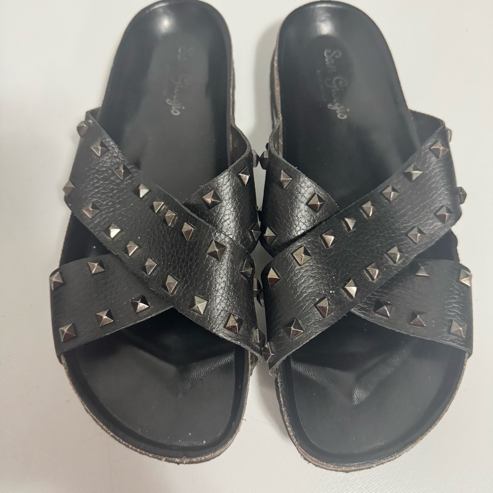 Black Studded Crisscross Slide Sandals for Women